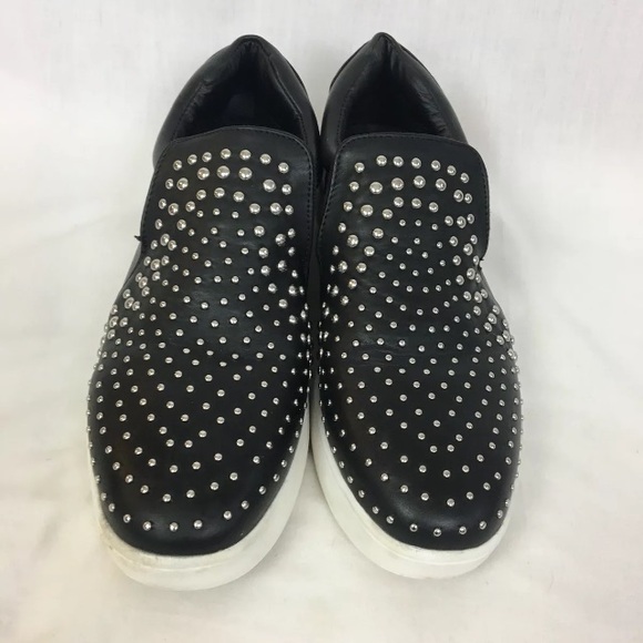 Steven Steve Madden Smash Studded Black Loafers - Picture 2 of 8